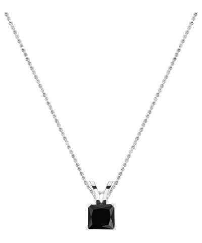 Princess Black Diamond Solitaire from 1/4 Carat to 1 Carat Pendant With 18 Inch Silver Chain, 10K Gold White Gold 0.75 carats...