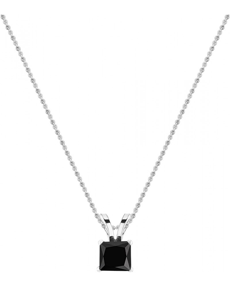 Princess Black Diamond Solitaire from 1/4 Carat to 1 Carat Pendant With 18 Inch Silver Chain, 10K Gold White Gold 0.75 carats...