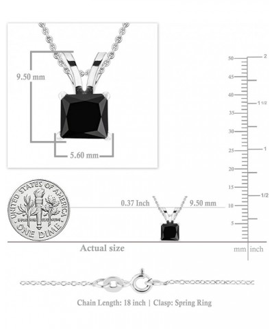 Princess Black Diamond Solitaire from 1/4 Carat to 1 Carat Pendant With 18 Inch Silver Chain, 10K Gold White Gold 0.75 carats...