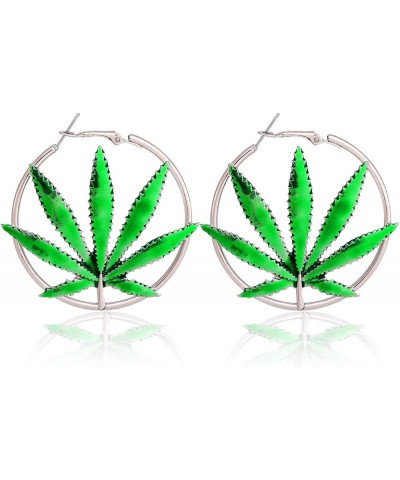 Hoop Earrings for Women Saint St Patricks Day Green Cannibis Weed/Pot Marijuana Leaf Earrings Fashion Jewelry Silver $8.25 Ot...