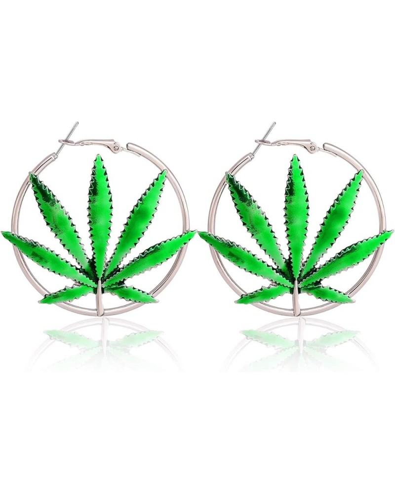 Hoop Earrings for Women Saint St Patricks Day Green Cannibis Weed/Pot Marijuana Leaf Earrings Fashion Jewelry Silver $8.25 Ot...