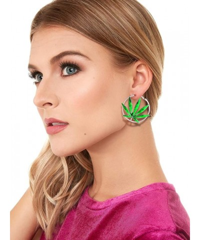 Hoop Earrings for Women Saint St Patricks Day Green Cannibis Weed/Pot Marijuana Leaf Earrings Fashion Jewelry Silver $8.25 Ot...