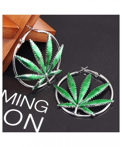 Hoop Earrings for Women Saint St Patricks Day Green Cannibis Weed/Pot Marijuana Leaf Earrings Fashion Jewelry Silver $8.25 Ot...