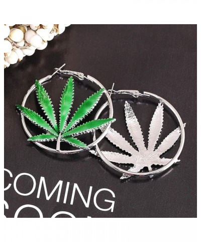 Hoop Earrings for Women Saint St Patricks Day Green Cannibis Weed/Pot Marijuana Leaf Earrings Fashion Jewelry Silver $8.25 Ot...