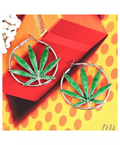 Hoop Earrings for Women Saint St Patricks Day Green Cannibis Weed/Pot Marijuana Leaf Earrings Fashion Jewelry Silver $8.25 Ot...