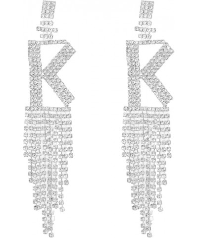 Rhinestone Earrings For women, A-Z Initial Sparkle Alphabet Dangle Drop Earrings Capital Letter Clear Crystal Tassel Chandeli...