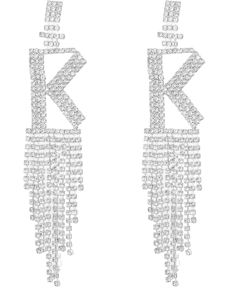 Rhinestone Earrings For women, A-Z Initial Sparkle Alphabet Dangle Drop Earrings Capital Letter Clear Crystal Tassel Chandeli...