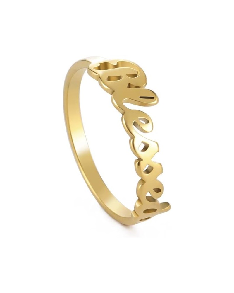 Faith Strength Engraving Blessed Ring Thin Finger Ring Inspirational Pray Religious Ring for Women Gold tone 6 $9.27 Rings