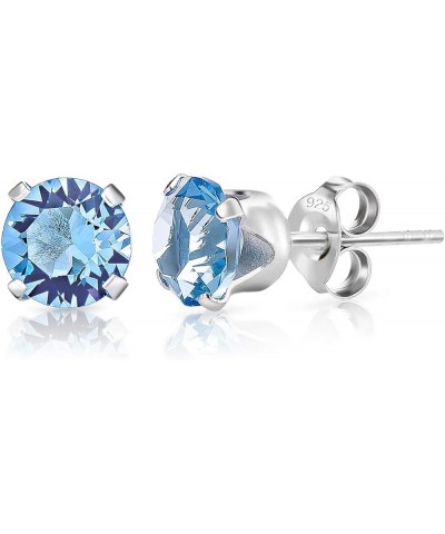 925 Sterling Silver SMALL/MEDIUM Round Stud Earrings made with Crystals from Swarovski Elements - Diameter: 6 mm Light Sea Bl...