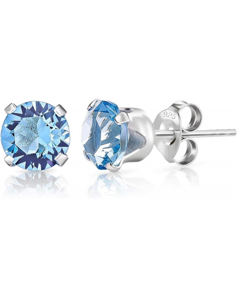 925 Sterling Silver SMALL/MEDIUM Round Stud Earrings made with Crystals from Swarovski Elements - Diameter: 6 mm Light Sea Bl...