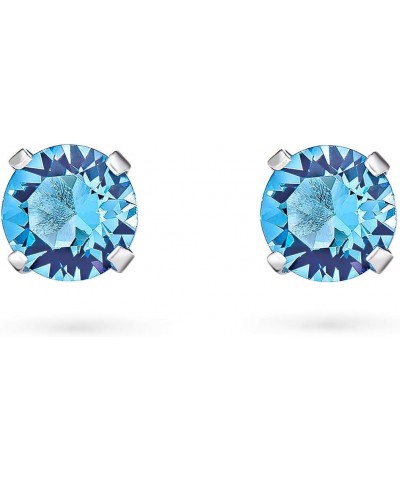 925 Sterling Silver SMALL/MEDIUM Round Stud Earrings made with Crystals from Swarovski Elements - Diameter: 6 mm Light Sea Bl...