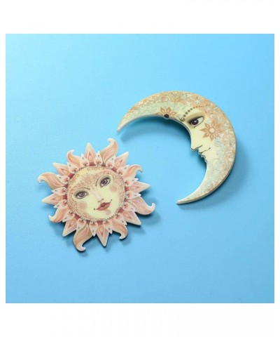 Punk Vintage Acrylic Printing Sun Moon Brooch Pins Creative Totem Badge Brooches Jewelry moon $9.38 Brooches & Pins