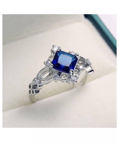 Vintage Blue Filigree Openwork Swiss Blue CZ Cubic Zirconia Ring, Fashion Square Cut Faux Sapphire Topaz Jewelry Gift for Wom...