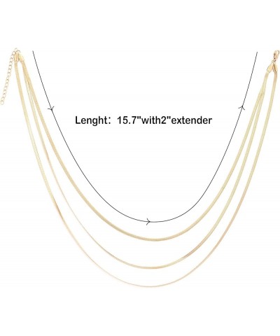 14k Real Gold Plated Non-Tarnish Layered Herringbone Figaro Chain Flat Snake Chain Gold Necklaces Set For Women Girls Gold 3 ...