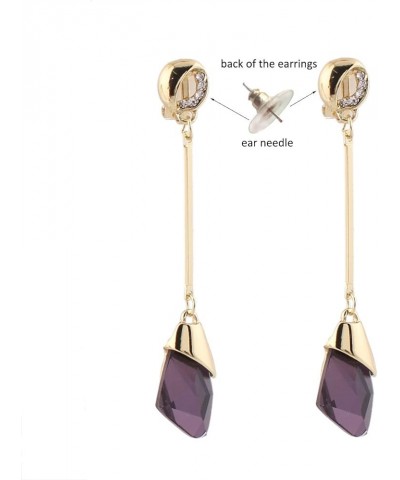 Women's Austria Crystal Art Deco Tear Drop Earrings Fashion Bijouterie Purple ear needle $9.16 Earrings