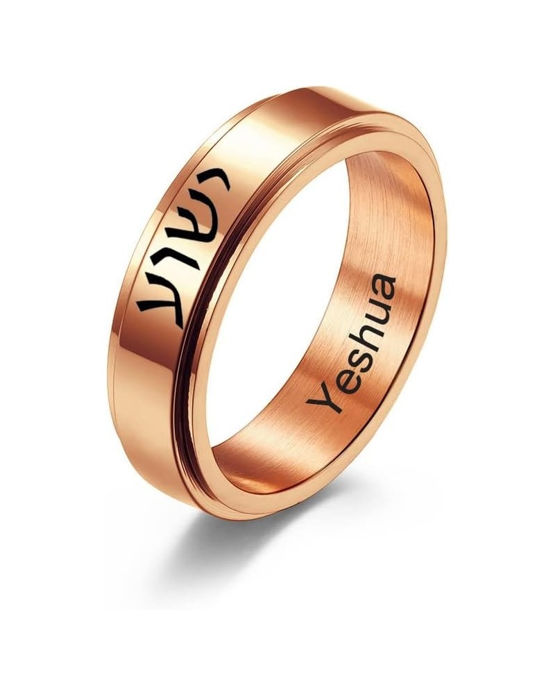 SHNIAN 6mm Classic Minimalist Statement Ring Stepwise Rotatable Band Stainless Steel Free Custom Engrave English - Hebrew Rin...