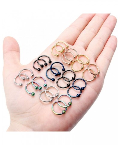 24PCS 14G 16G 20G Surgical Steel Horseshoe Captive Bead Nose Septum Hoop Rings Eyebrow Lip Ear Tragus Cartilage Nipple Pierci...