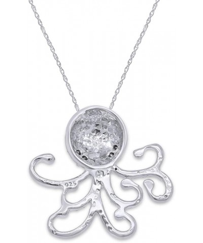 Jewel Zone US Black Natural Diamond Accent Beaded Octopus Pendant Necklace in 14K Tri Tone Gold Over Sterling Silver white-go...