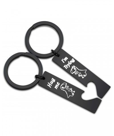 Dinosaur Couple Gifts Dinosaur Puzzle Keychain Set Dino Fans Gift BFF T Rex Dinosaur Gift Hug Me I'm Trying Black Matching Ke...