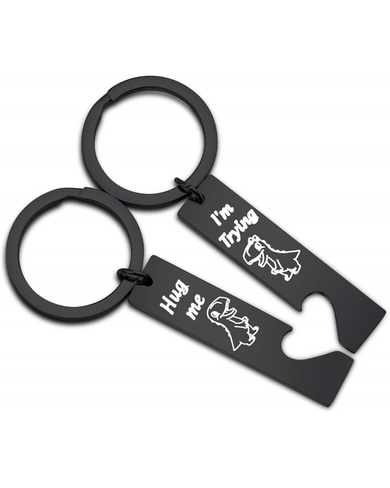 Dinosaur Couple Gifts Dinosaur Puzzle Keychain Set Dino Fans Gift BFF T Rex Dinosaur Gift Hug Me I'm Trying Black Matching Ke...