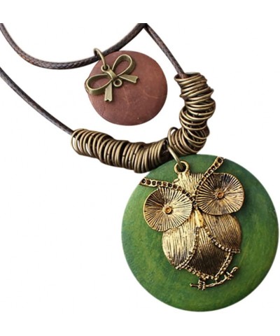 Vintage Necklace Wooden Pendant Long Necklaces for Women Boho Ethnic Style Handmade Jewelry C Owl Green $7.66 Necklaces