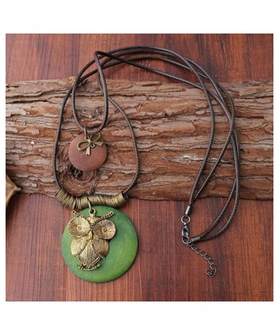 Vintage Necklace Wooden Pendant Long Necklaces for Women Boho Ethnic Style Handmade Jewelry C Owl Green $7.66 Necklaces