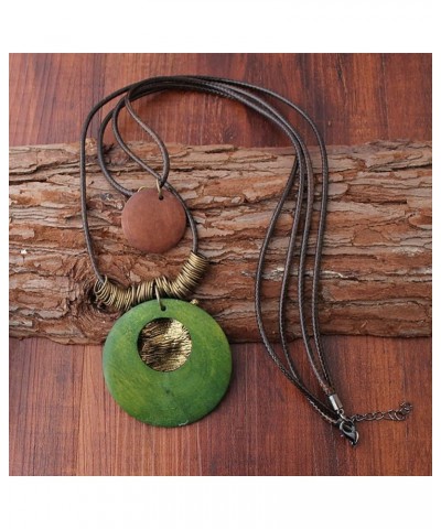 Vintage Necklace Wooden Pendant Long Necklaces for Women Boho Ethnic Style Handmade Jewelry C Owl Green $7.66 Necklaces