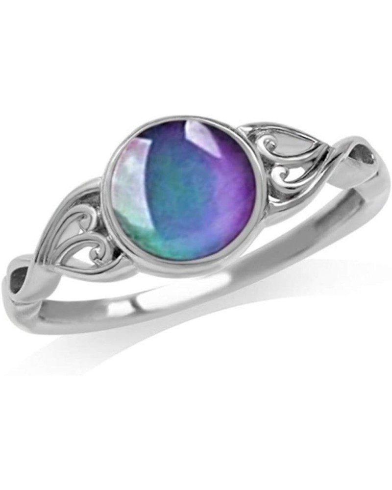 925 Silver Temperature-Control Changeable Ring Mood Change Color Rings Retro Flower Round Stone Engagement Mood Ring for Wome...