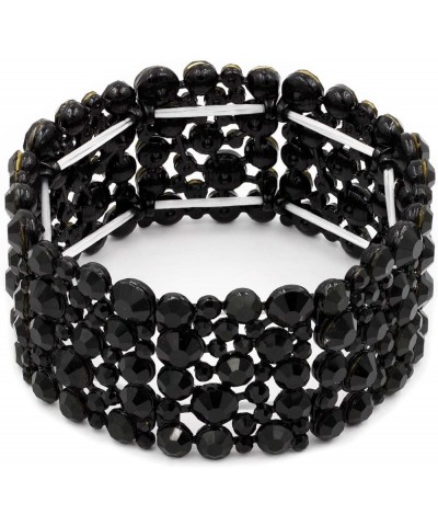 Round Shape Rhinestones Hollow Stretch Bracelet Party Jewelry for Women Jet Black $10.34 Bracelets