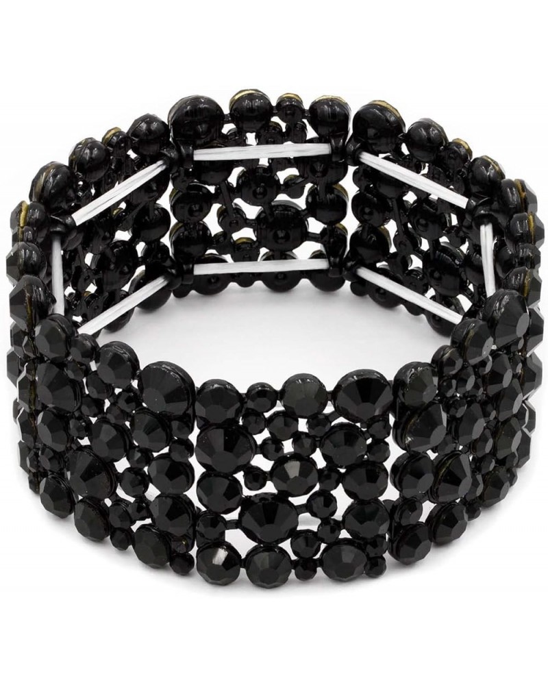 Round Shape Rhinestones Hollow Stretch Bracelet Party Jewelry for Women Jet Black $10.34 Bracelets