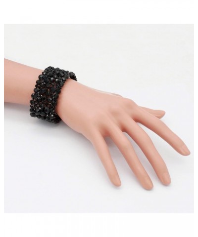 Round Shape Rhinestones Hollow Stretch Bracelet Party Jewelry for Women Jet Black $10.34 Bracelets