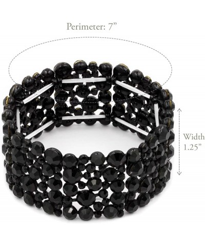 Round Shape Rhinestones Hollow Stretch Bracelet Party Jewelry for Women Jet Black $10.34 Bracelets