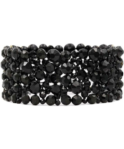 Round Shape Rhinestones Hollow Stretch Bracelet Party Jewelry for Women Jet Black $10.34 Bracelets