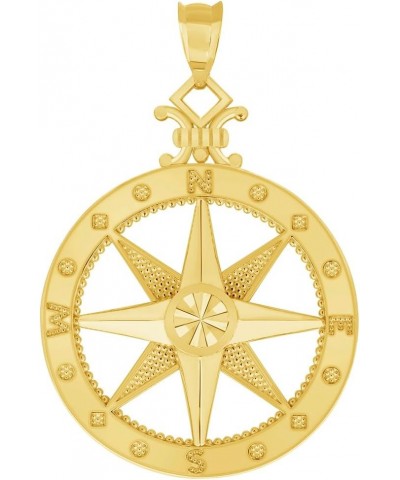 14k Yellow Gold Large Compass Wind Rose Pendant with Rolo Cable, Cuban Curb, or Figaro Chain Necklace 16.0 Inches Figaro Chai...