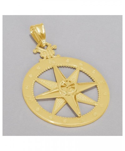 14k Yellow Gold Large Compass Wind Rose Pendant with Rolo Cable, Cuban Curb, or Figaro Chain Necklace 16.0 Inches Figaro Chai...