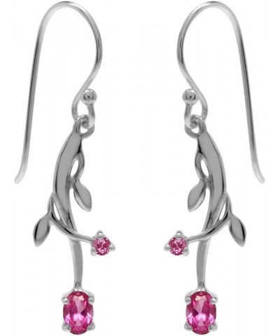 Synthetic Pink Tourmaline Vine Leaf 925 Sterling Silver Dangle Hook Earrings $8.53 Earrings