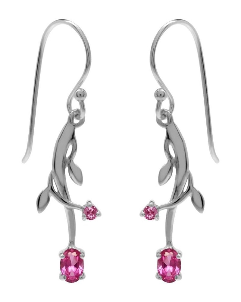 Synthetic Pink Tourmaline Vine Leaf 925 Sterling Silver Dangle Hook Earrings $8.53 Earrings