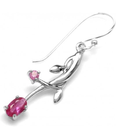 Synthetic Pink Tourmaline Vine Leaf 925 Sterling Silver Dangle Hook Earrings $8.53 Earrings