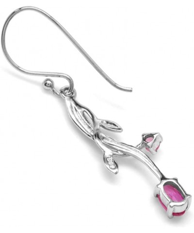 Synthetic Pink Tourmaline Vine Leaf 925 Sterling Silver Dangle Hook Earrings $8.53 Earrings