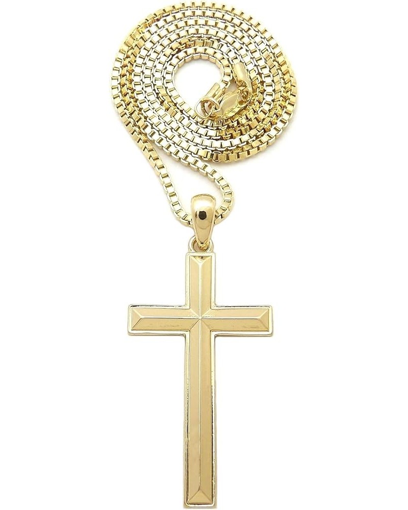 Hip Hop Fashion Polished Cross Pendant Box, Cuban, Rope Chain Necklace Gold / Box Chain 24.0 Inches $10.81 Necklaces