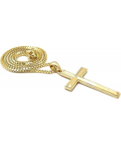 Hip Hop Fashion Polished Cross Pendant Box, Cuban, Rope Chain Necklace Gold / Box Chain 24.0 Inches $10.81 Necklaces