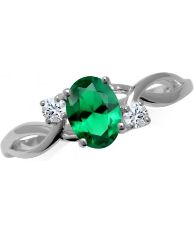 7x5mm Oval Shape White Gold Plated 925 Sterling Silver Engagement Ring Created Nano Green Emerald 5 $11.83 Rings