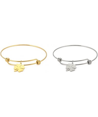 Four Leaf Clover Bracelet Good Luck Charm Shamrock Stainless Steel Expandable Bangle Bracelet Jewelry for Women Girls Gold+St...