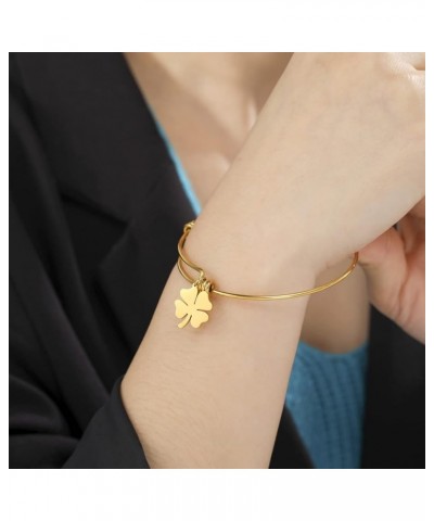 Four Leaf Clover Bracelet Good Luck Charm Shamrock Stainless Steel Expandable Bangle Bracelet Jewelry for Women Girls Gold+St...