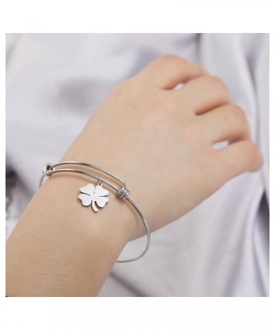 Four Leaf Clover Bracelet Good Luck Charm Shamrock Stainless Steel Expandable Bangle Bracelet Jewelry for Women Girls Gold+St...