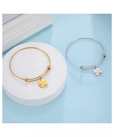 Four Leaf Clover Bracelet Good Luck Charm Shamrock Stainless Steel Expandable Bangle Bracelet Jewelry for Women Girls Gold+St...