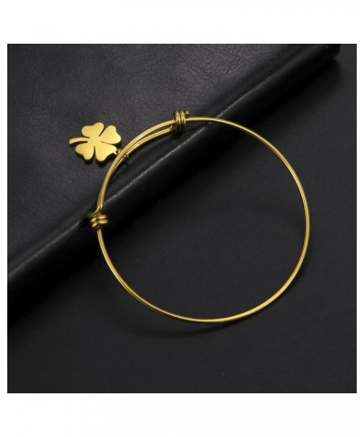 Four Leaf Clover Bracelet Good Luck Charm Shamrock Stainless Steel Expandable Bangle Bracelet Jewelry for Women Girls Gold+St...