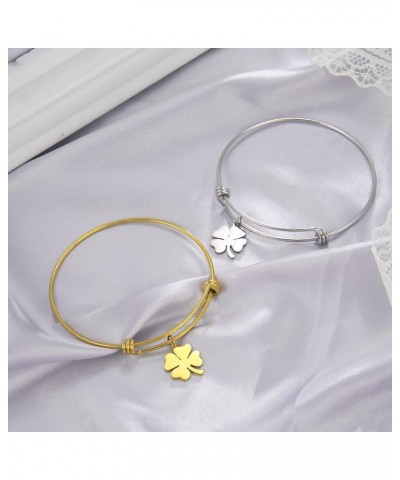 Four Leaf Clover Bracelet Good Luck Charm Shamrock Stainless Steel Expandable Bangle Bracelet Jewelry for Women Girls Gold+St...