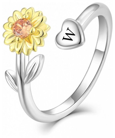 Sunflower Initial Ring for Women 925 Sterling Silver Letters A-Z 26 Alphabet Adjustable Ring Size 7 W $28.79 Rings