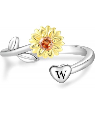 Sunflower Initial Ring for Women 925 Sterling Silver Letters A-Z 26 Alphabet Adjustable Ring Size 7 W $28.79 Rings